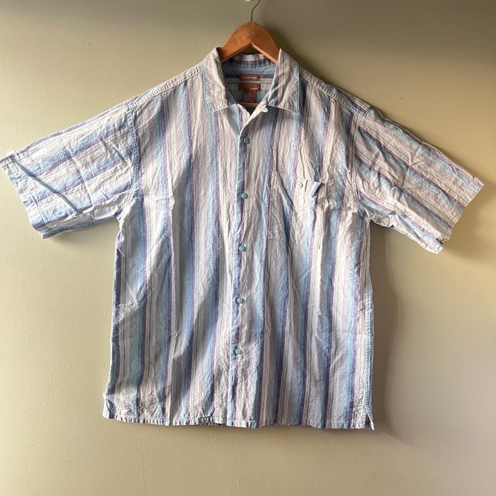 Men's Striped Cotton/Linen Short Sleeve Shirt Size XL
